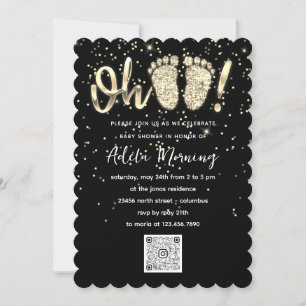 Invitation Black Gold Confetti Pieds bébé garçon QR CODE