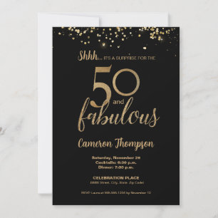 Invitation Black Gold Confetti Surprise 50 et fabuleux