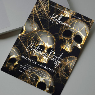 Invitation Black Gold Crâne Adulte Halloween Party moderne