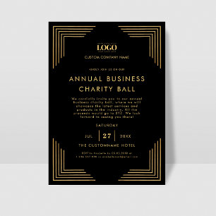 Invitation Black Gold Custom Logo Business Event Dinner Party