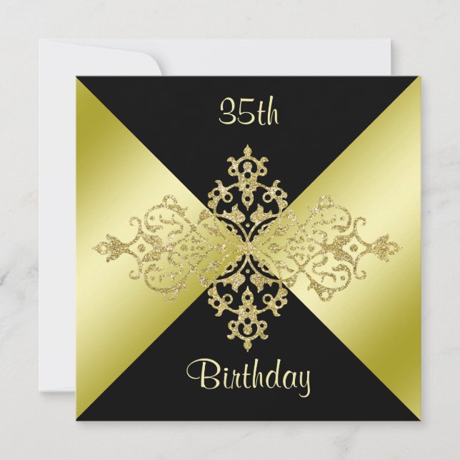 Invitation Black & Gold Elegance 35e anniversaire (Devant)