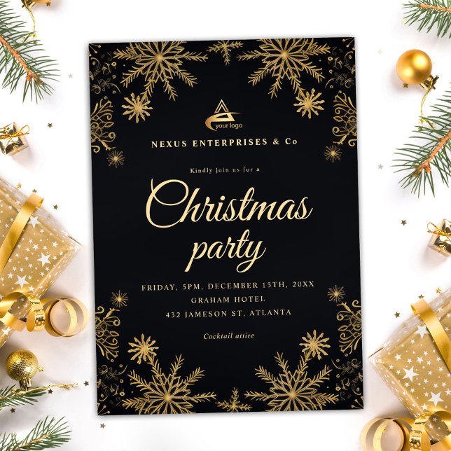 Invitation Black Gold Elegant Corporate Christmas Party (Black Gold Elegant Corporate Christmas Party Invitation)