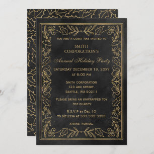 Invitation Black Gold Elegant Corporate Holiday Party