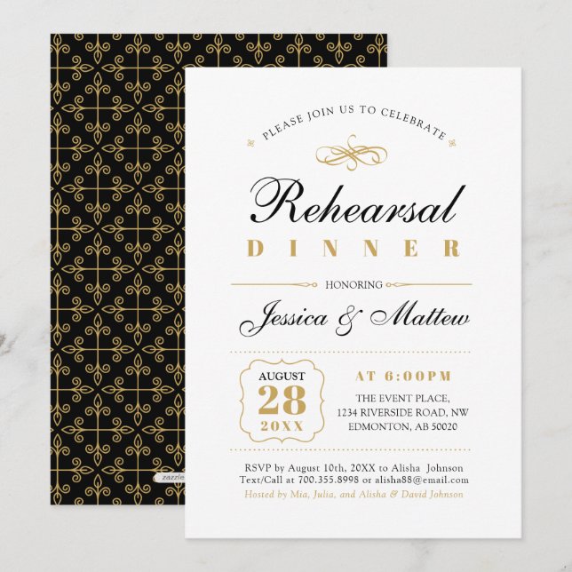 Invitation Black & Gold | Élégant dîner de répétition de mari (Devant / Derrière)