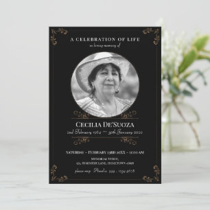 Invitation Black Gold Elegant Funeral Classic Photo personnal
