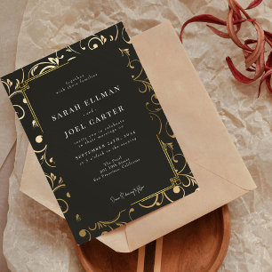 Invitation Black Gold Elegant Mariage moderne