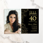 Invitation Black Gold Elegant Surprise Photo 40e anniversaire<br><div class="desc">Floral noir et or surprise 40ème anniversaire invitation fête avec votre photo sur le devant de la carte. Design moderne élégant avec accents de dessin botanique et police de script de typographie. Carte invitation simple et tendance, parfaite pour une célébration anniversaire élégante. Peut être customisé à n'importe quel âge. Invitations...</div>