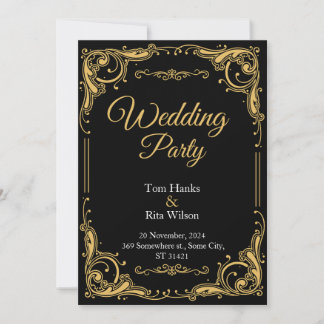Invitation Black & Gold Elegant Wedding Party