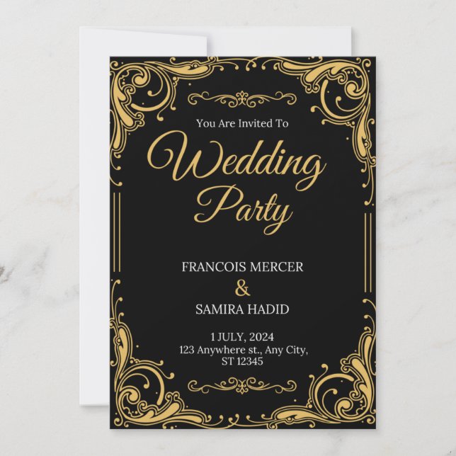 Invitation Black & Gold Elegant Wedding Party (Devant)