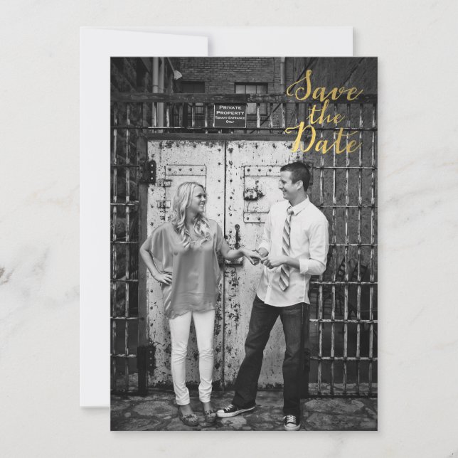 Invitation Black & Gold Enregistrer la typographie de la date (Devant)