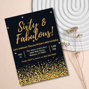 Invitation Black, Gold et Fabuleux 60e anniversaire