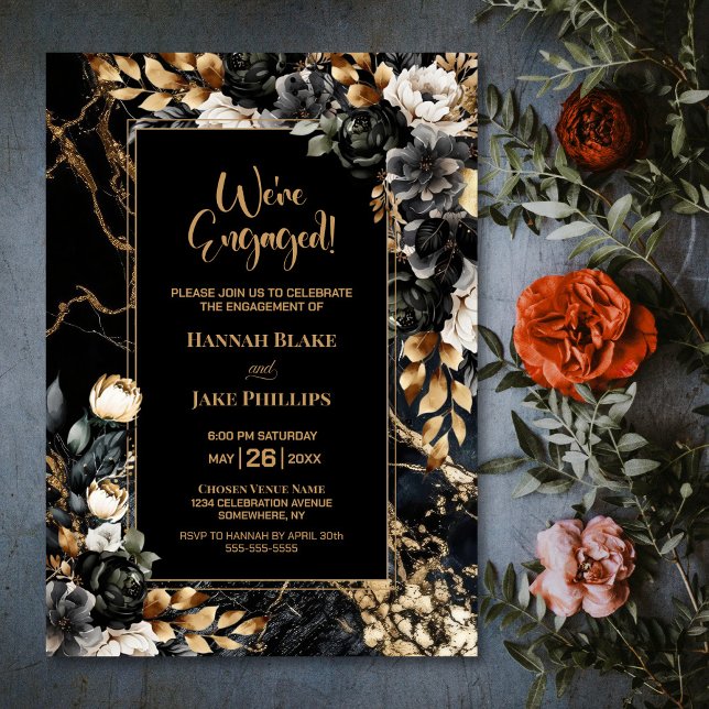Invitation Black Gold Floral (Créateur téléchargé)