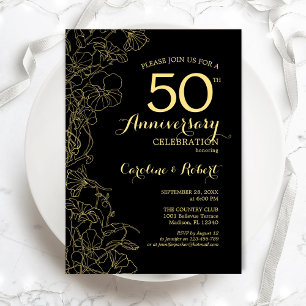 Invitation Black Gold Floral 50e anniversaire