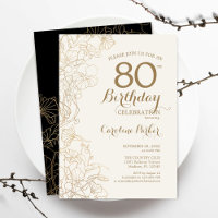 Black Gold Floral 80e fête d'anniversaire