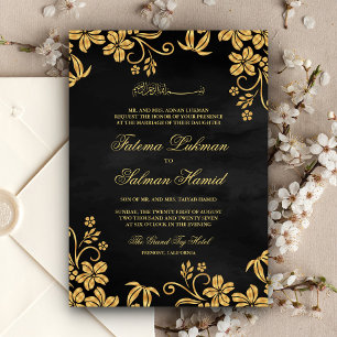 Invitation Black Gold Floral musulman Mariage musulman