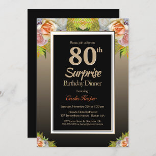Invitation Black Gold Floral Surprise Dîner d'anniversaire 80