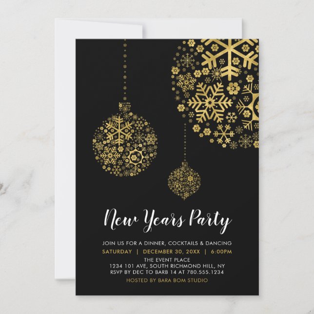 Invitation Black & Gold Foil Moderne Nouvel An Sove Party (Devant)