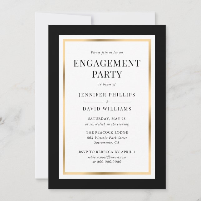Invitation Black Gold Frame d'engagement (Devant)
