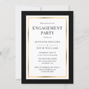 Invitation Black Gold Frame d'engagement