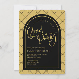 Invitation Black Gold Girly Bows Motif Graduation Party