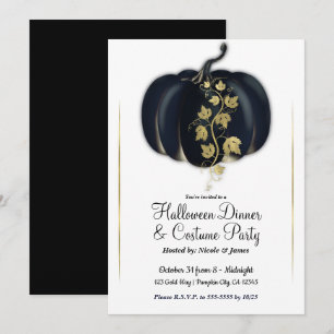 Invitation Black & Gold Glam Citrouille Dîner d'Halloween