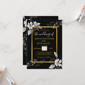 Invitation Black Gold gothique Dusty Fleurs blanches aquarell