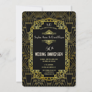 Invitation Black Gold Great Gatsby 50e anniversaire de Mariag