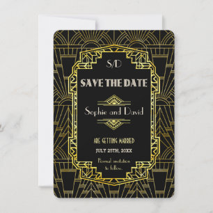 Invitation Black & Gold Great Gatsby Art Déco Enregistrer La