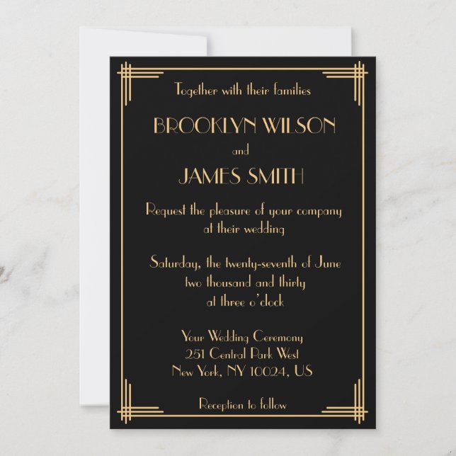 Invitation Black Gold Great Gatsby Art Déco Mariage Invite (Devant)