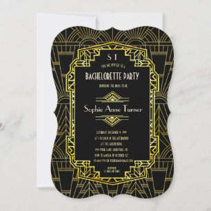 Invitation Black & Gold Great Gatsby Bachelorette