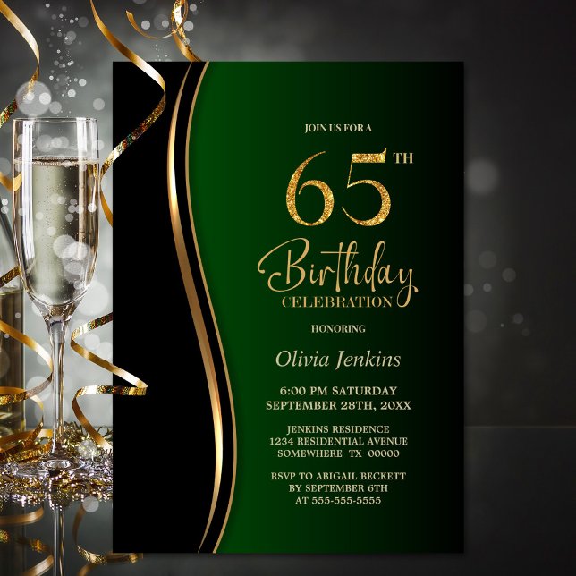 Invitation Black Gold Green 65e fête d'anniversaire (Créateur téléchargé)