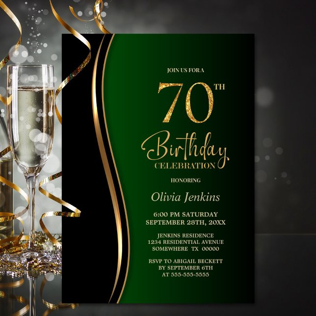Invitation Black Gold Green 70e fête d'anniversaire (Créateur téléchargé)