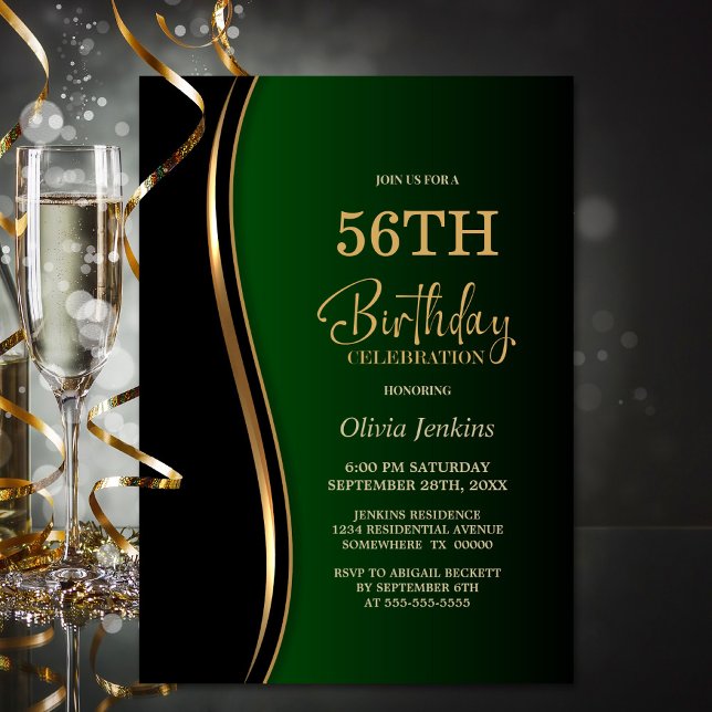 Invitation Black Gold Green fête d'anniversaire (Créateur téléchargé)
