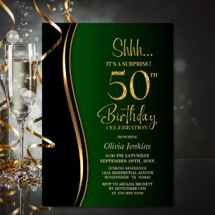 Invitation Black Gold Green Surprise 50e anniversaire