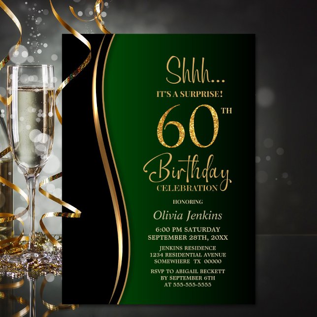 Invitation Black Gold Green Surprise 60e anniversaire (Créateur téléchargé)
