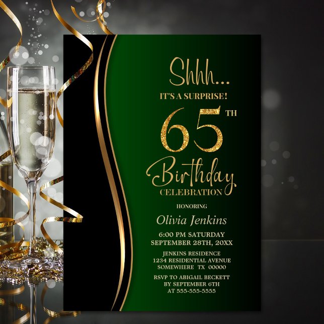 Invitation Black Gold Green Surprise 65e anniversaire (Créateur téléchargé)