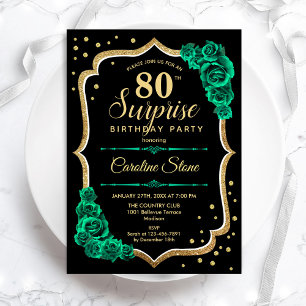 Invitation Black Gold Green Surprise 80e anniversaire