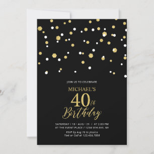 Invitation Black & Gold Hexagon Confetti 40e fête d'anniversa