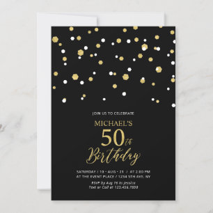 Invitation Black & Gold Hexagon Confetti 50e fête d'anniversa