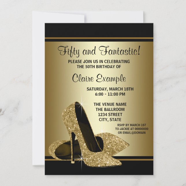 Invitation Black Gold High Talons femmes fête d'anniversaire (Devant)