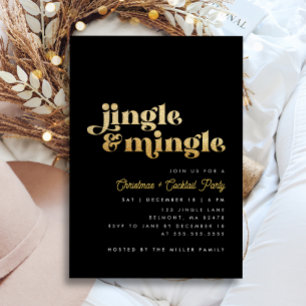 Invitation Black & Gold Jingle Mingle Fête de Noël moderne