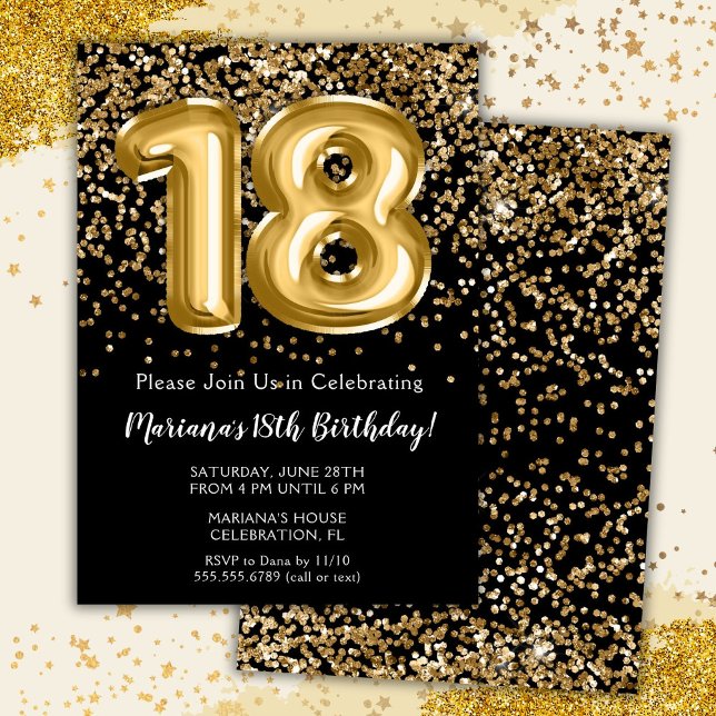 Invitation Black Gold Kids Girl 18e fête d'anniversaire (Créateur téléchargé)