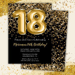 Invitation Black Gold Kids Girl 18th Birthday Part<br><div class="desc">Elégante invitation de fête de 18ème anniversaire en noir et or pour une fille de 18 ans avec un script élégant écrivant police couleur or et des ballons de papier amusant.</div>