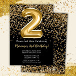 Invitation Black Gold Kids Girl 2e anniversaire de fête Invit<br><div class="desc">Elégante invitation de fête de 2ème anniversaire en noir et or pour une fille de 2 ans avec un script élégant écriture police or design et des ballons de papier amusant.</div>