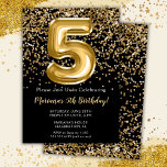 Invitation Black Gold Kids Girl 5e anniversaire de fête Invit<br><div class="desc">Elégante invitation de fête de 5ème anniversaire en noir et or pour une fille de 5 ans avec un script élégant écriture police or design et des ballons de papier amusant.</div>
