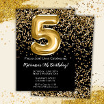 Invitation Black Gold Kids Girl 5e anniversaire de fête Invit<br><div class="desc">Elégante invitation à la fête de 5ème anniversaire en noir et or pour une fille de 5 ans avec écriture de script élégante et ballons amusants en feuille de papier.</div>