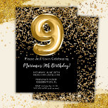 Invitation Black Gold Kids Girl 9e fête d'anniversaire<br><div class="desc">Elégante invitation à la fête de 9e anniversaire en noir et or pour une fillette de 9 ans avec écriture de script élégante et ballons amusants en feuille de papier.</div>