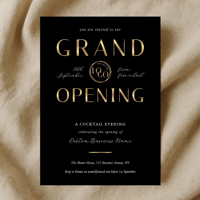 Invitation Black & Gold Logo Business Grand Opening Corporate (Créateur téléchargé)