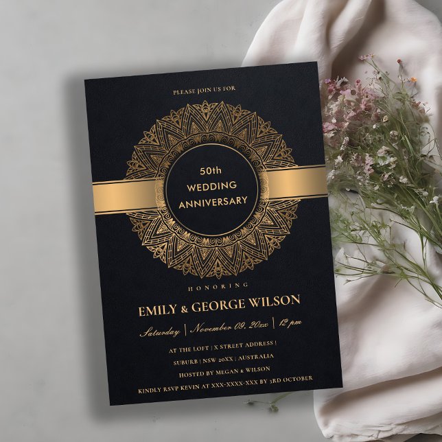 INVITATION BLACK GOLD MANDALA TOUTE ANNÉE 50E ANNIVERSAIRE (Créateur téléchargé)