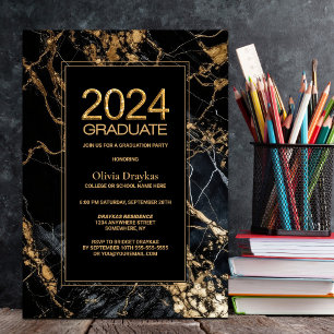 Invitation Black Gold Marble 2024 Graduation Party
